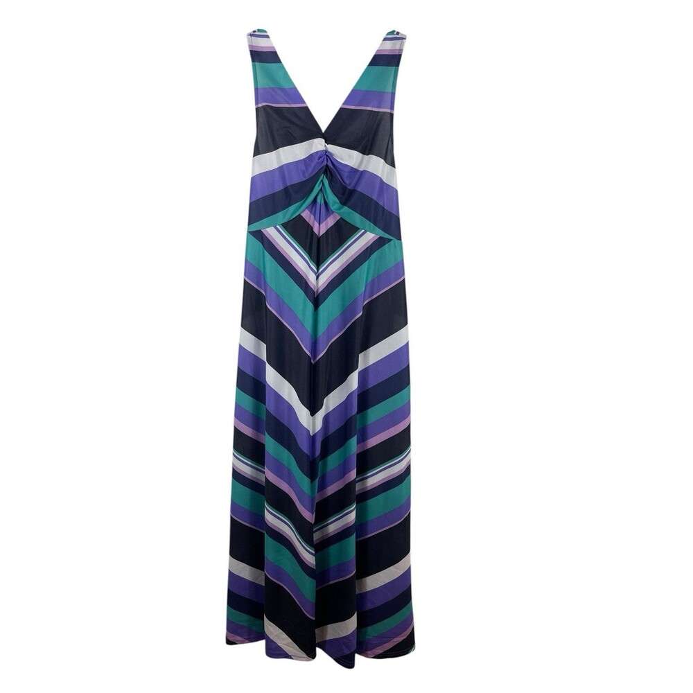 VTG 80s Anthony Richards Chevron Stripe Midi Dress Purple Teal Smocked Retro